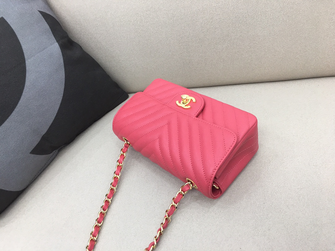 Small Classic Flap Caviar Bag A01116 Rose Red/Gold